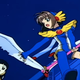 Tomoyo trying to keep up with Sakura as she uses the Fly card.